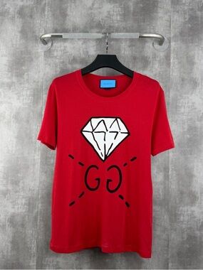 🚩steal Gucci Red Short-Sleeve Diamond Graphic Tee